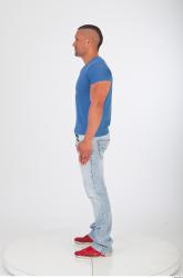 Whole body blue tshirt jeans photo reference of Regelio